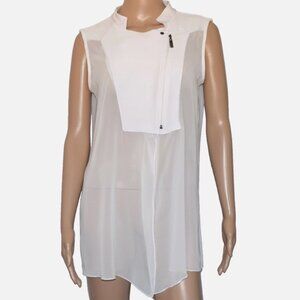 JOSEPH RIBKOFF White Sleeveless Front Zip Sheer Tunic Size 6